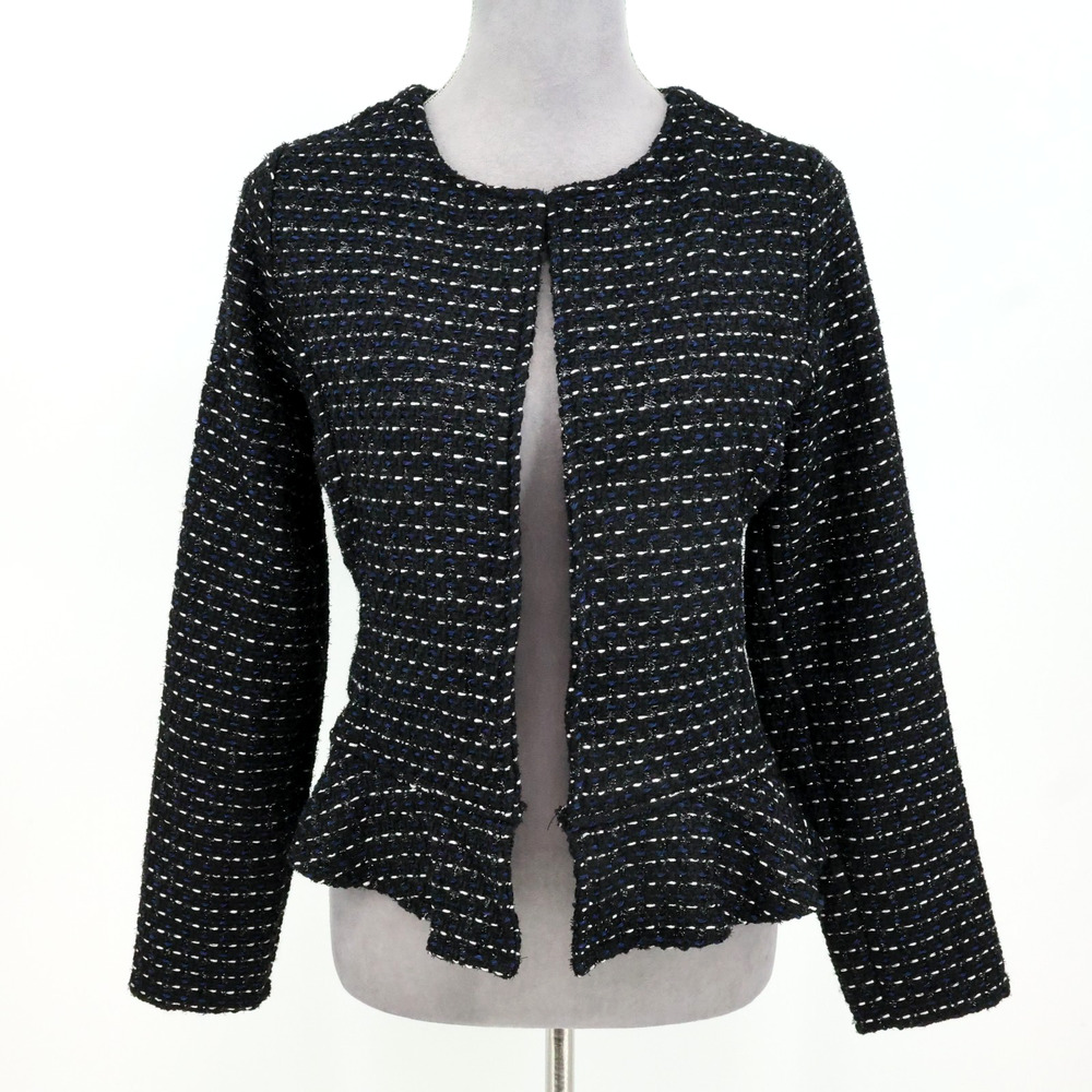 Dolan Left Coast Jacket Womens Small Black Tweed Open Peplum Waist Blazer Career